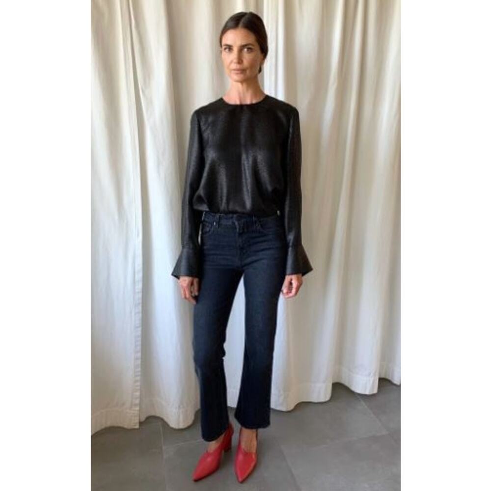 NWT Tibi Lame Flap Cuff Crewneck Top Blouse Black Sparkle 2 - Picture 16 of 16